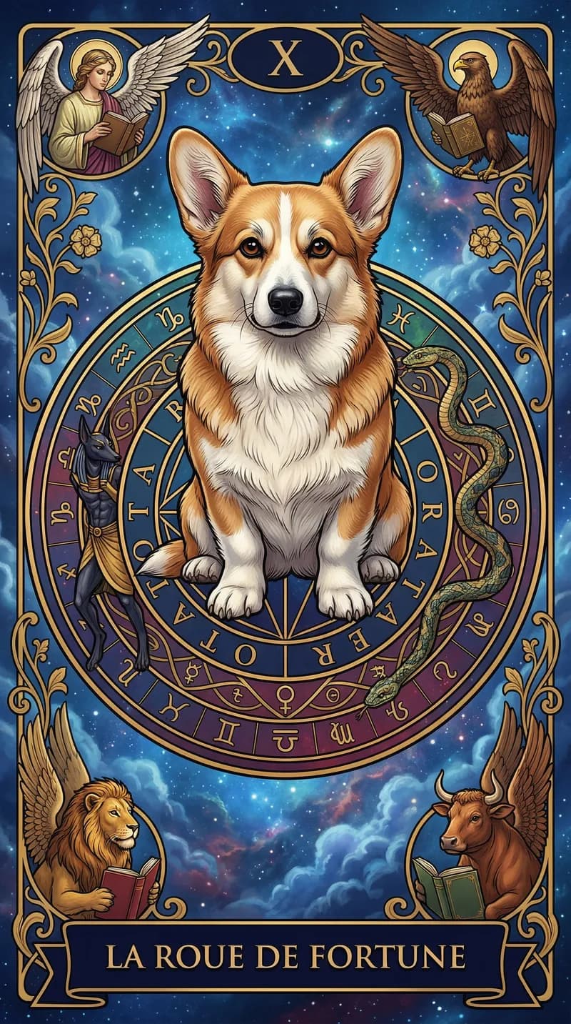 Carte de tarot La Roue de Fortune issue d'un jeu d'exemple personnalisé