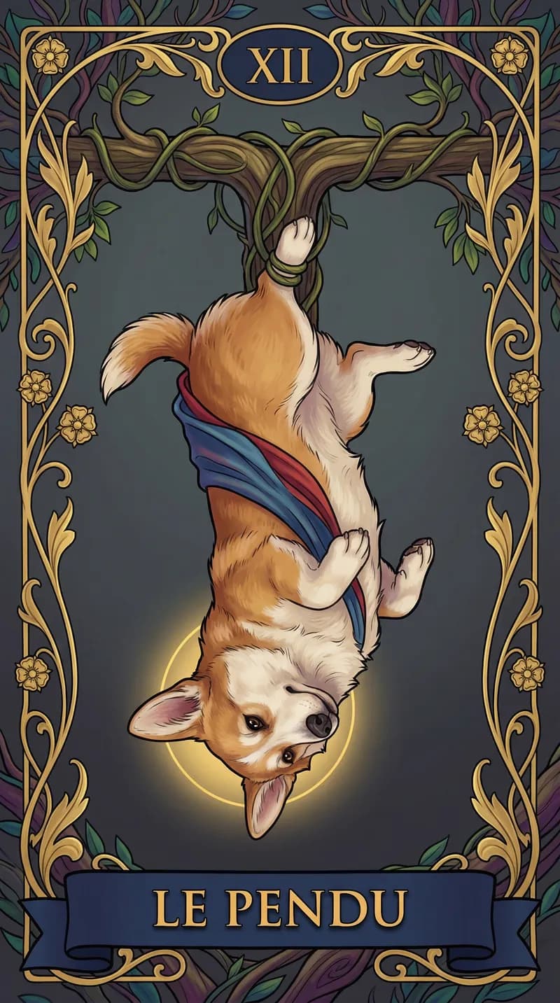 Carte de tarot Le Pendu issue d'un jeu d'exemple personnalisé