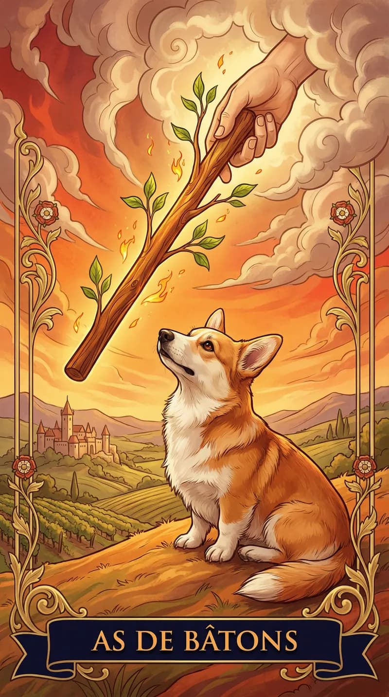 Carte de tarot As de Bâtons issue d'un jeu d'exemple personnalisé