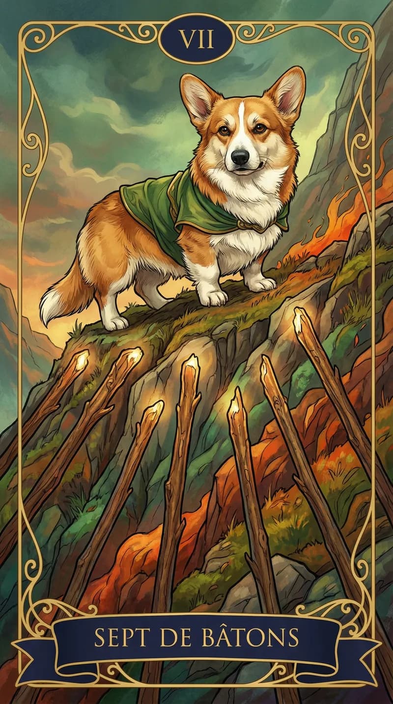 Carte de tarot Sept de Bâtons issue d'un jeu d'exemple personnalisé