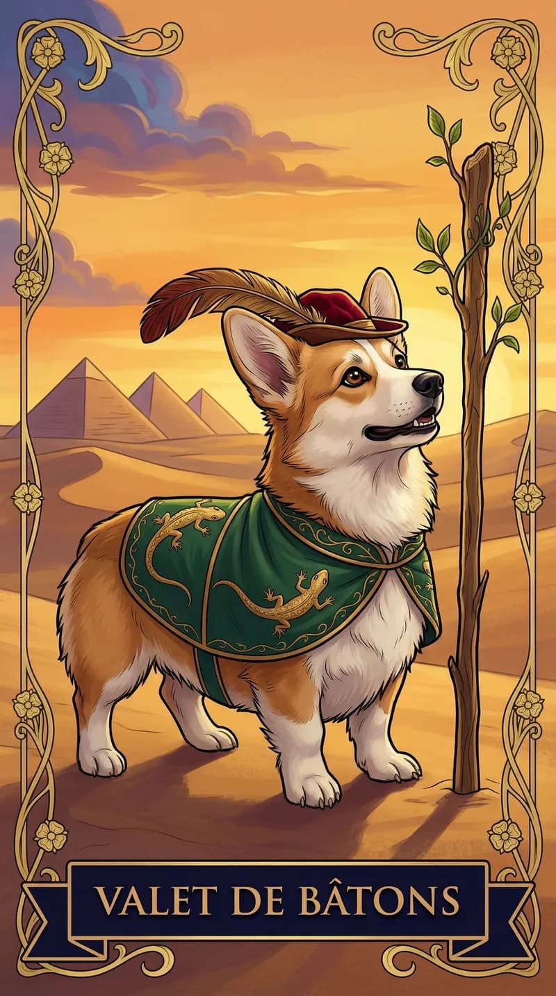 Carte de tarot Valet de Bâtons issue d'un jeu d'exemple personnalisé