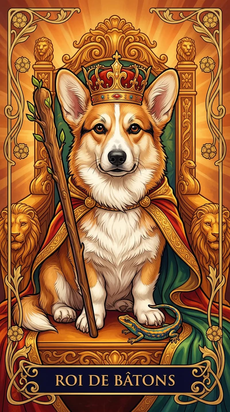 Carte de tarot Roi de Bâtons issue d'un jeu d'exemple personnalisé