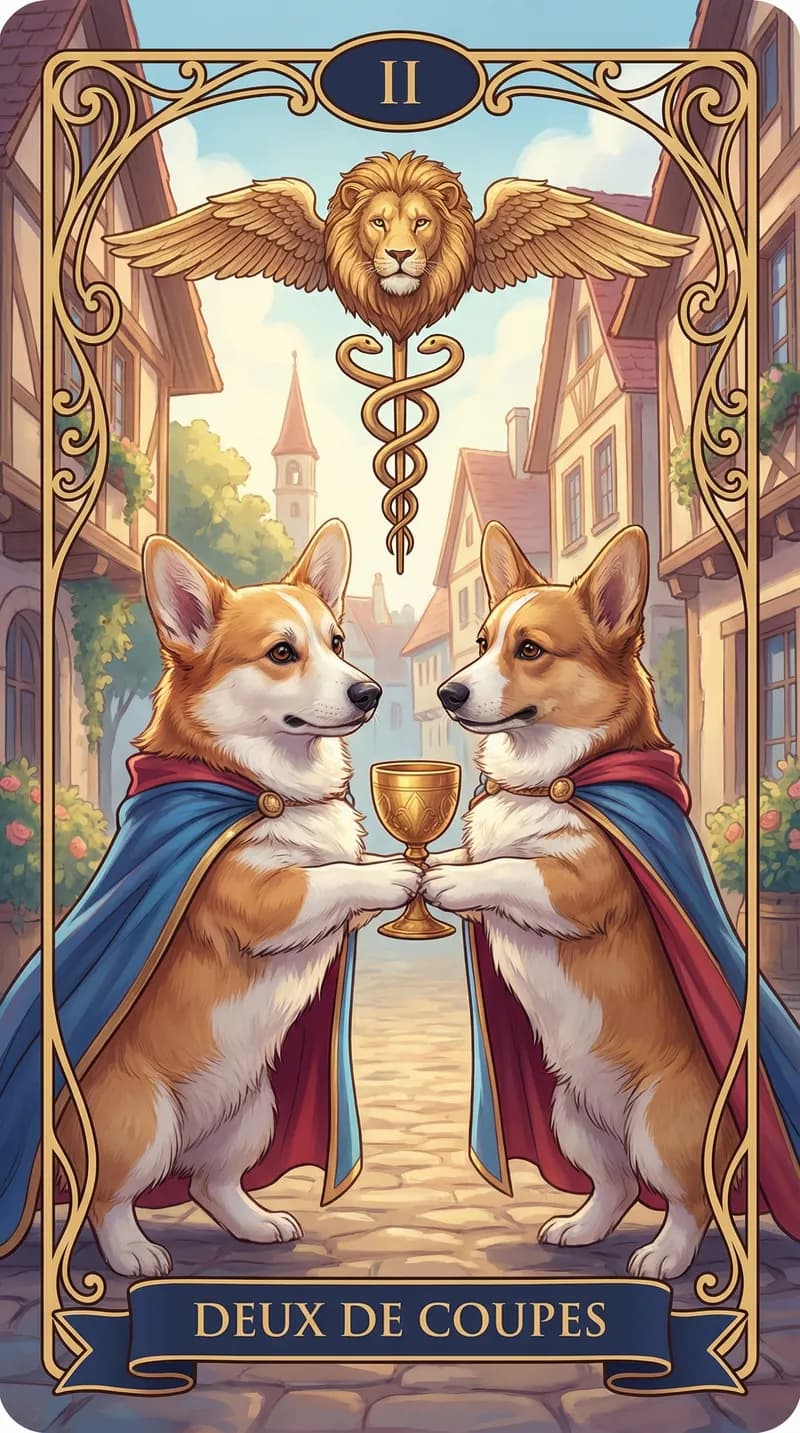 Carte de tarot Deux de Coupes issue d'un jeu d'exemple personnalisé