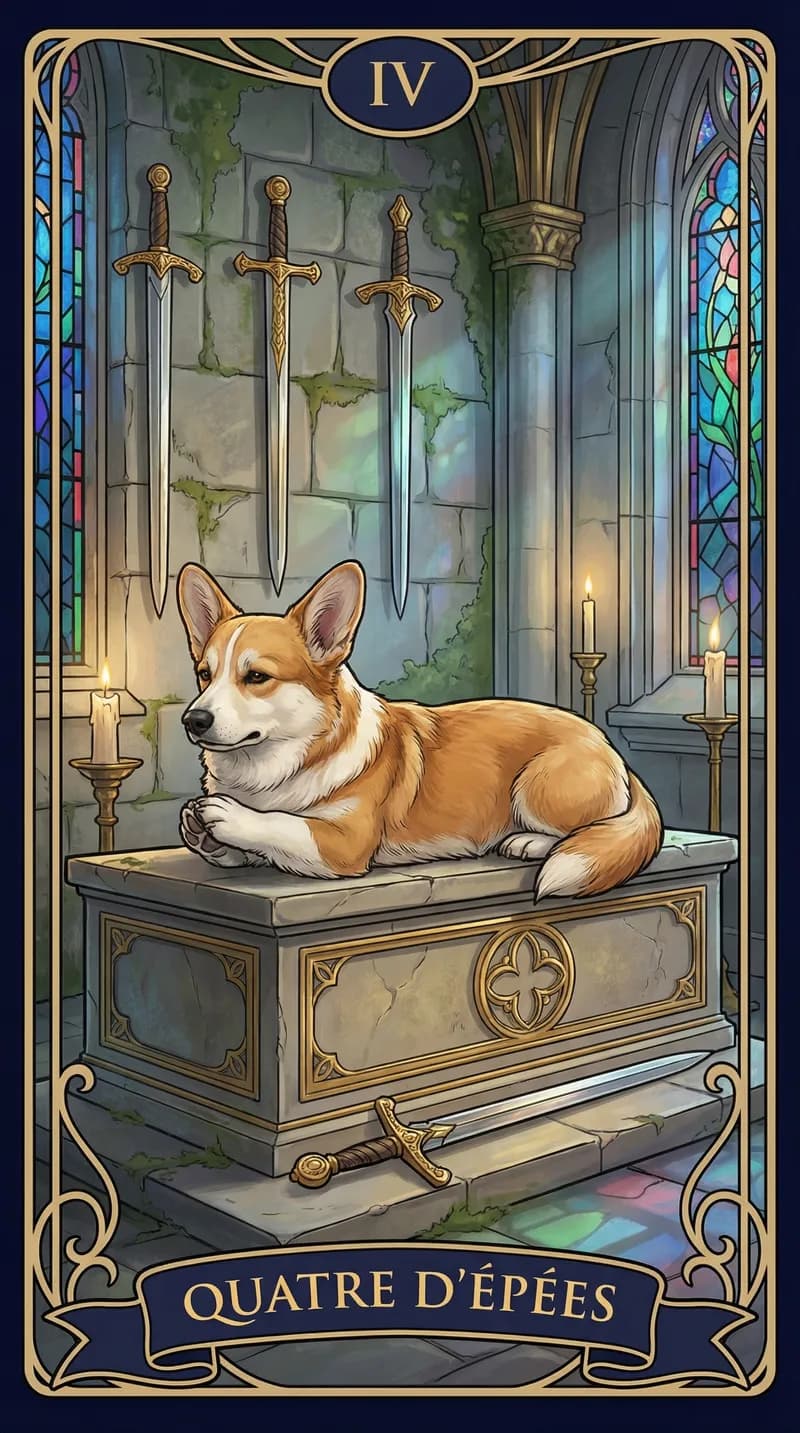 Carte de tarot Quatre d'Épées issue d'un jeu d'exemple personnalisé