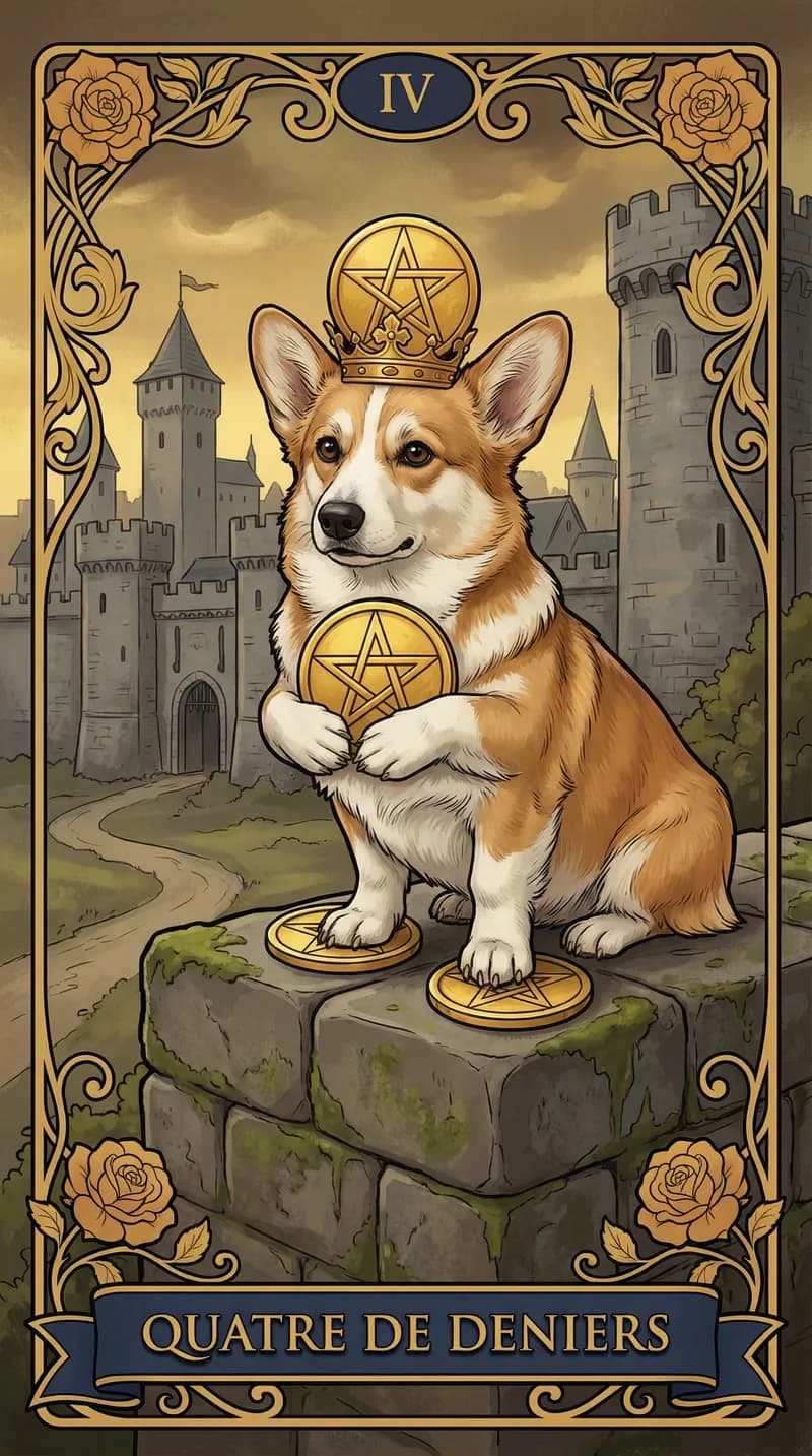 Carte de tarot Quatre de Deniers issue d'un jeu d'exemple personnalisé