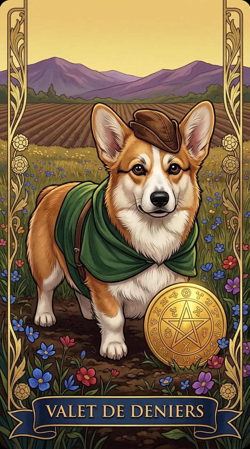Carte de tarot Valet de Deniers issue d'un jeu d'exemple personnalisé