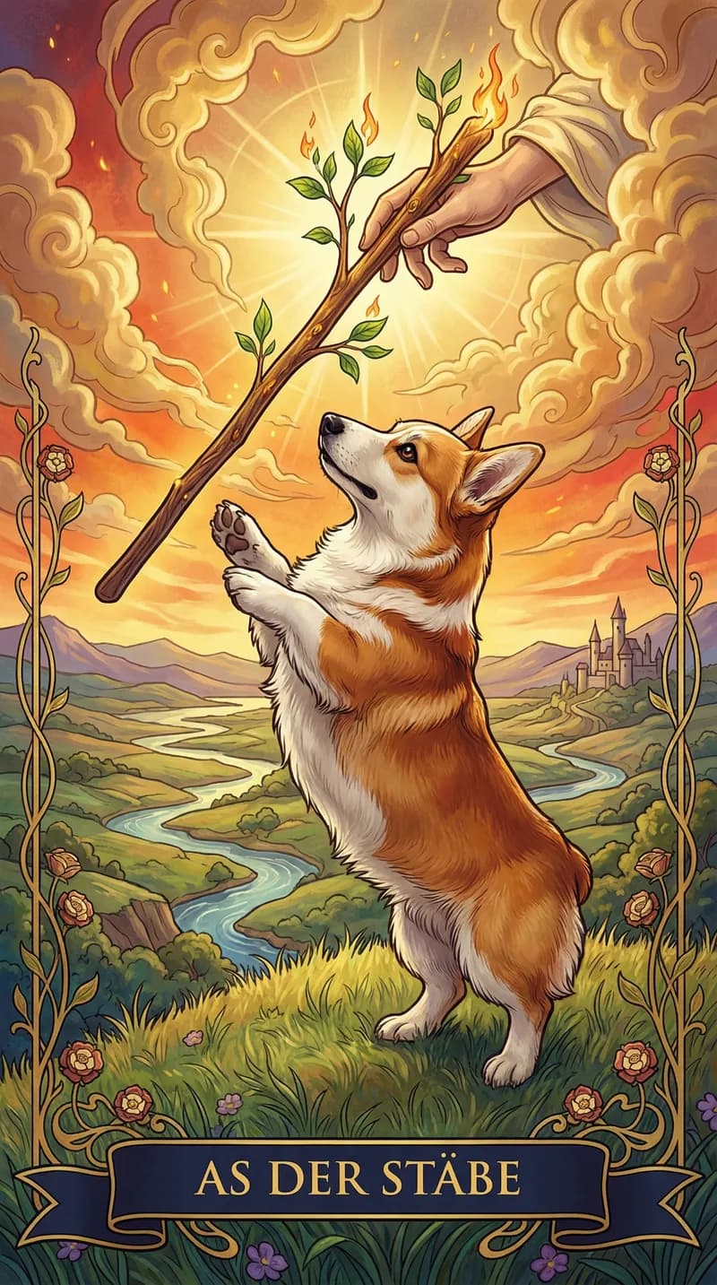 Tarotkarte As der Stäbe aus einem personalisierten Beispieldeck