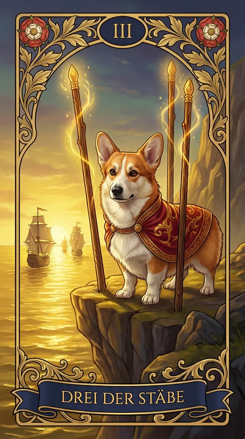 Tarotkarte Drei der Stäbe aus einem personalisierten Beispieldeck