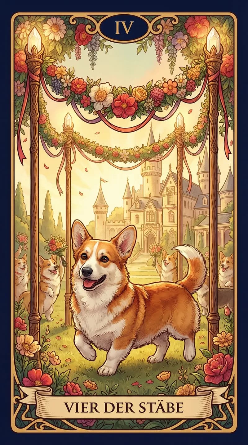 Tarotkarte Vier der Stäbe aus einem personalisierten Beispieldeck