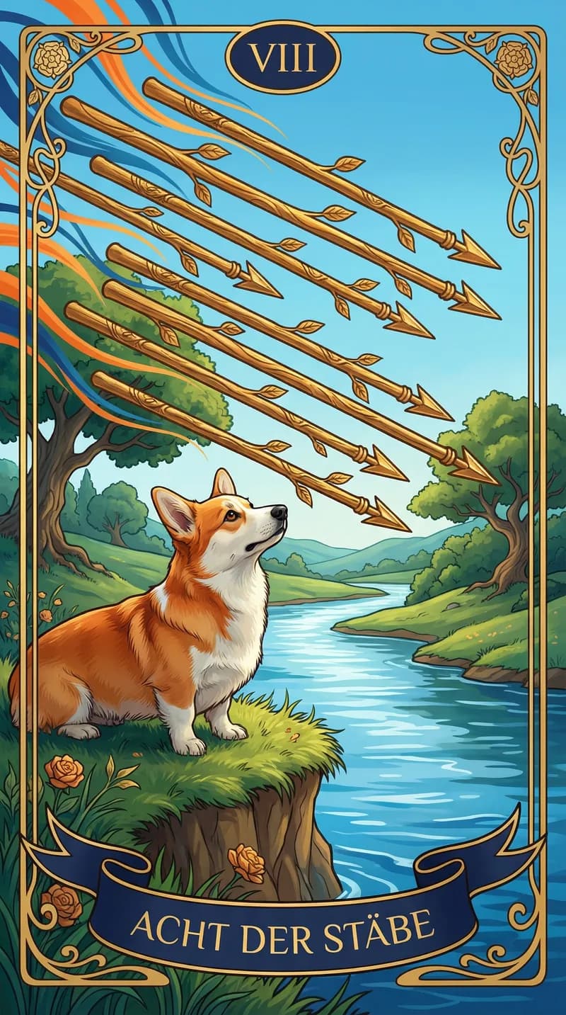 Tarotkarte Acht der Stäbe aus einem personalisierten Beispieldeck