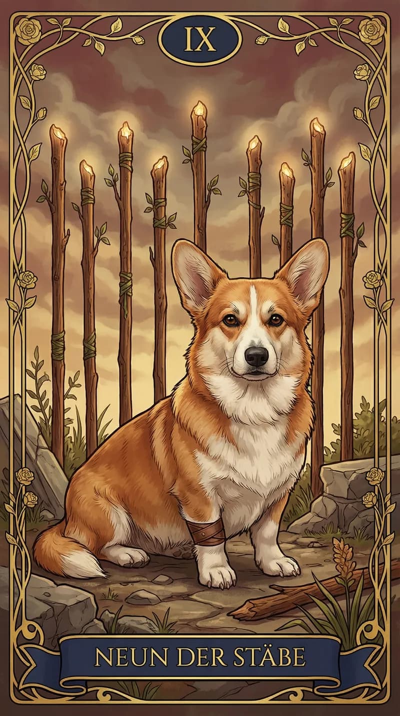 Tarotkarte Neun der Stäbe aus einem personalisierten Beispieldeck