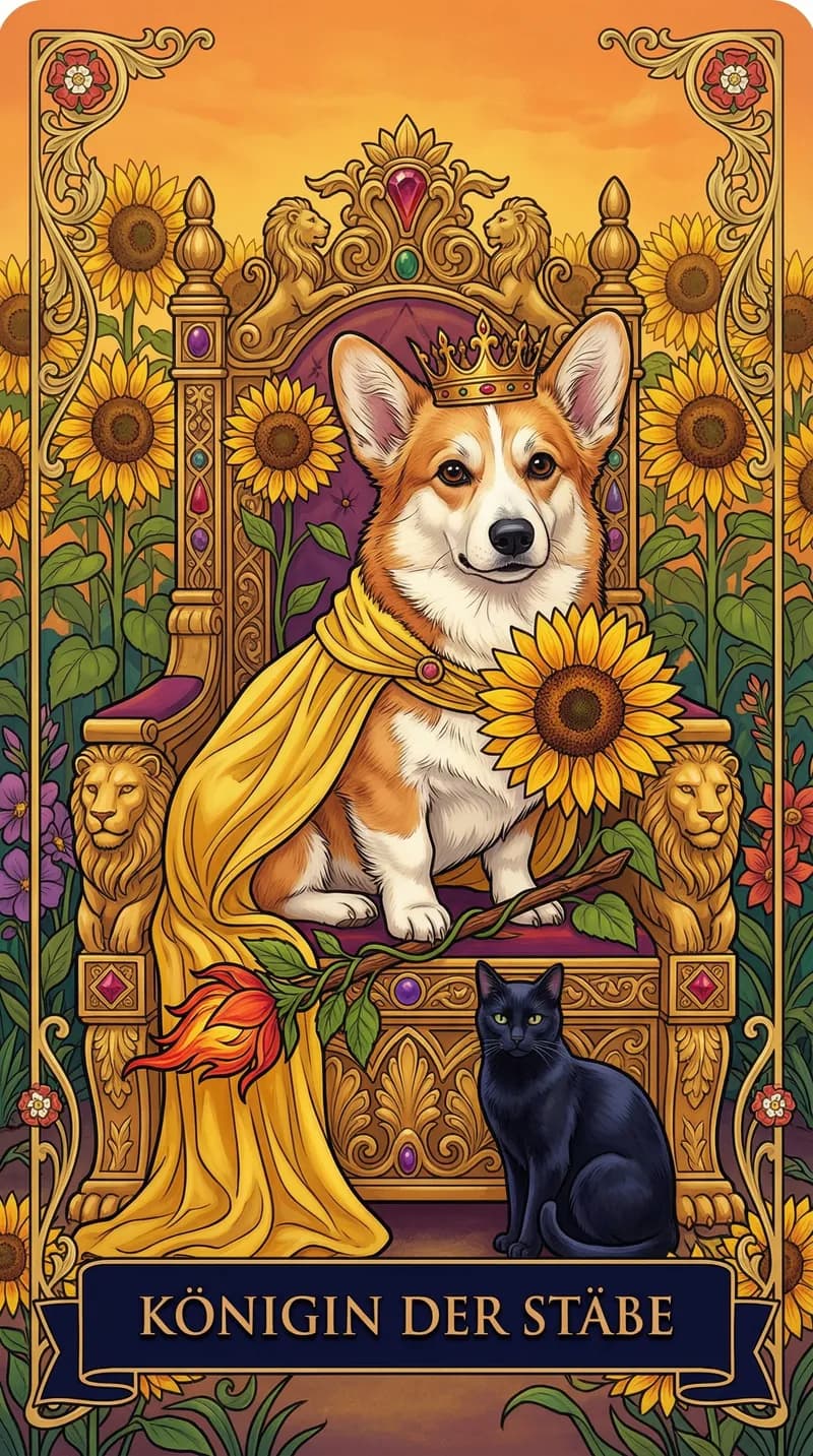 Tarotkarte Königin der Stäbe aus einem personalisierten Beispieldeck