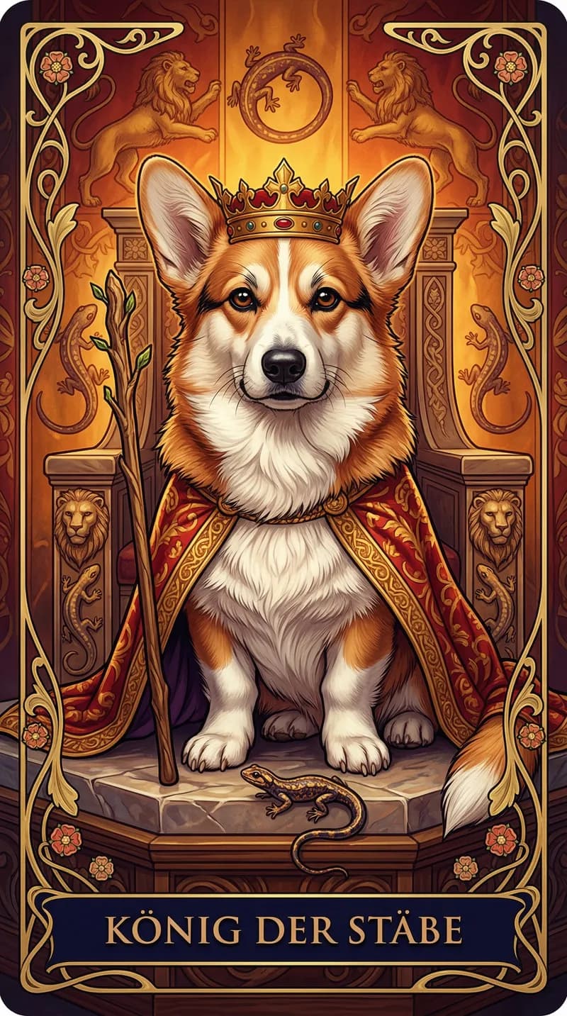 Tarotkarte König der Stäbe aus einem personalisierten Beispieldeck