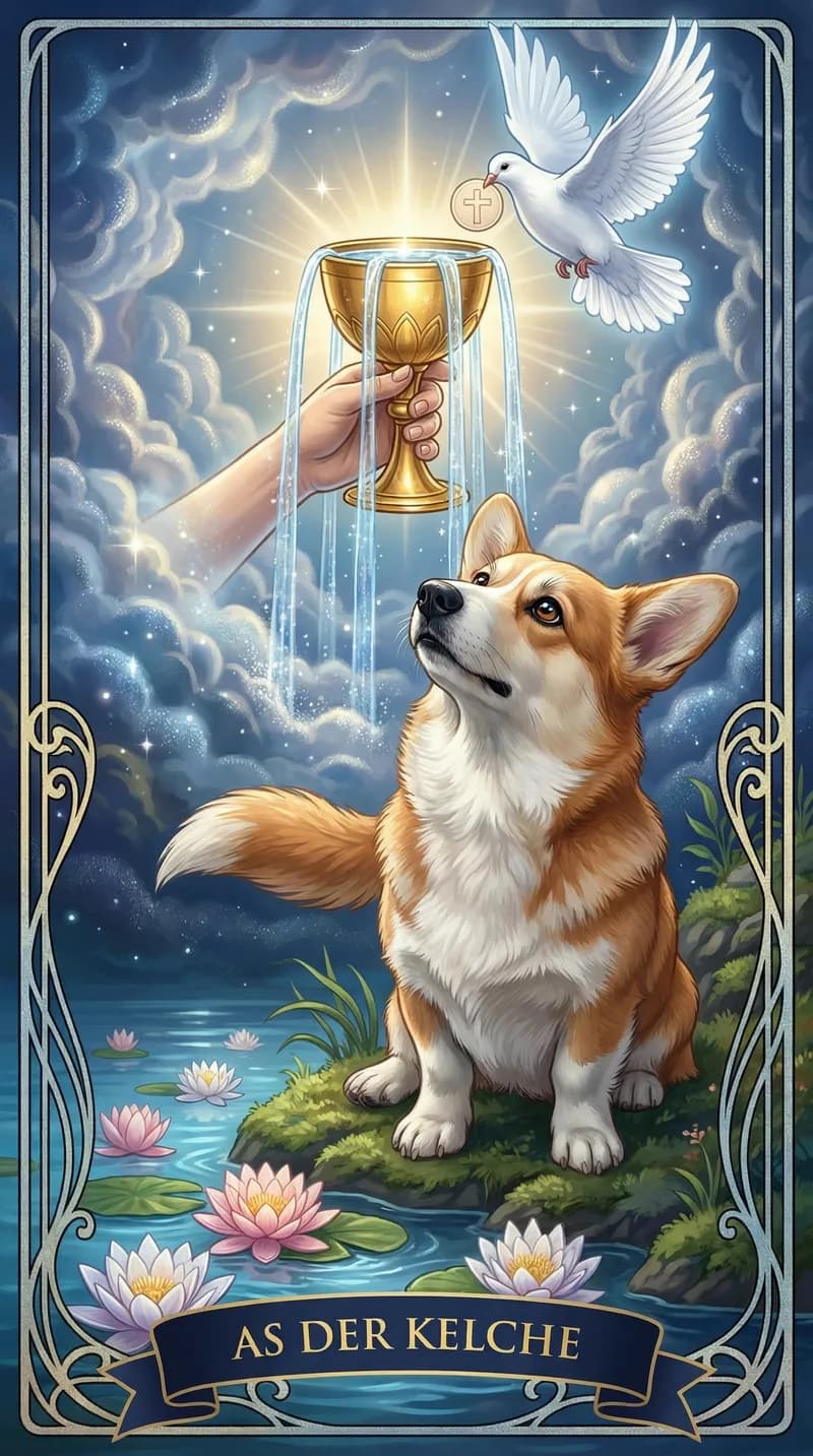 Tarotkarte As der Kelche aus einem personalisierten Beispieldeck
