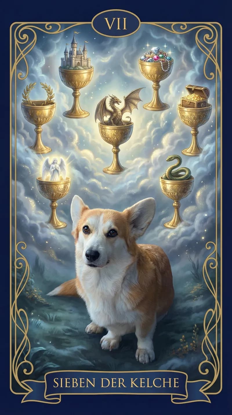 Tarotkarte Sieben der Kelche aus einem personalisierten Beispieldeck