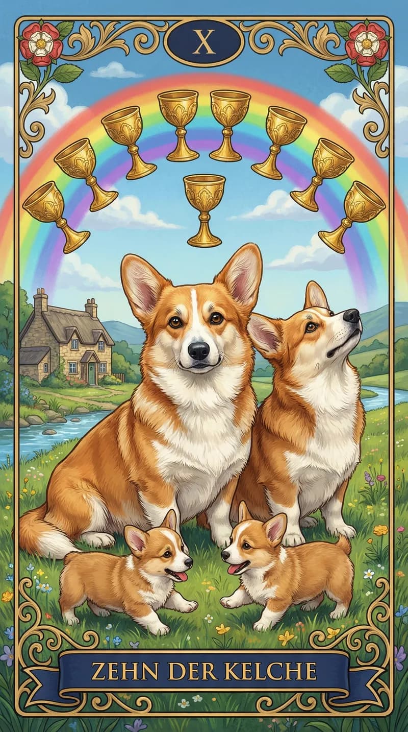 Tarotkarte Zehn der Kelche aus einem personalisierten Beispieldeck