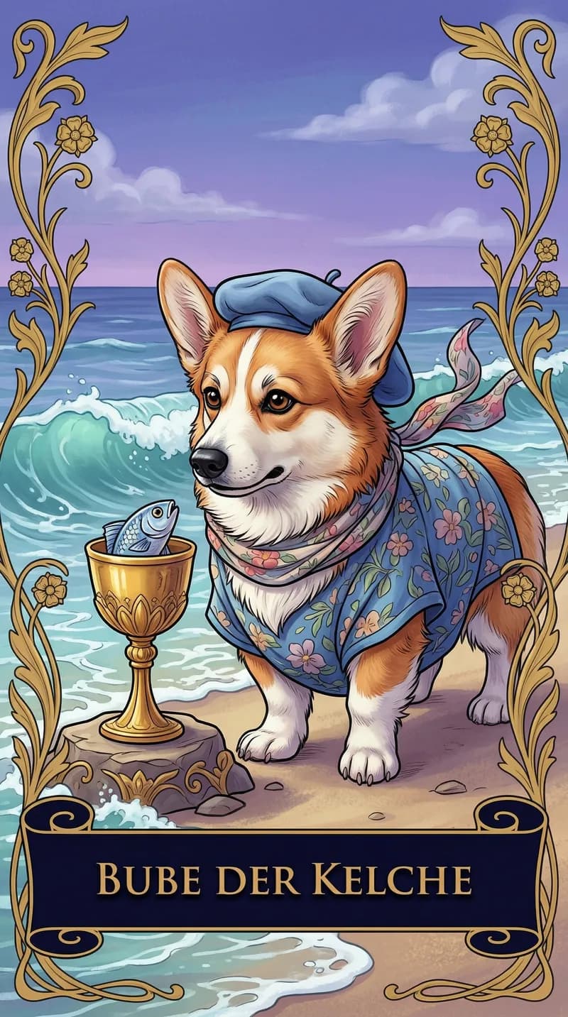 Tarotkarte Bube der Kelche aus einem personalisierten Beispieldeck