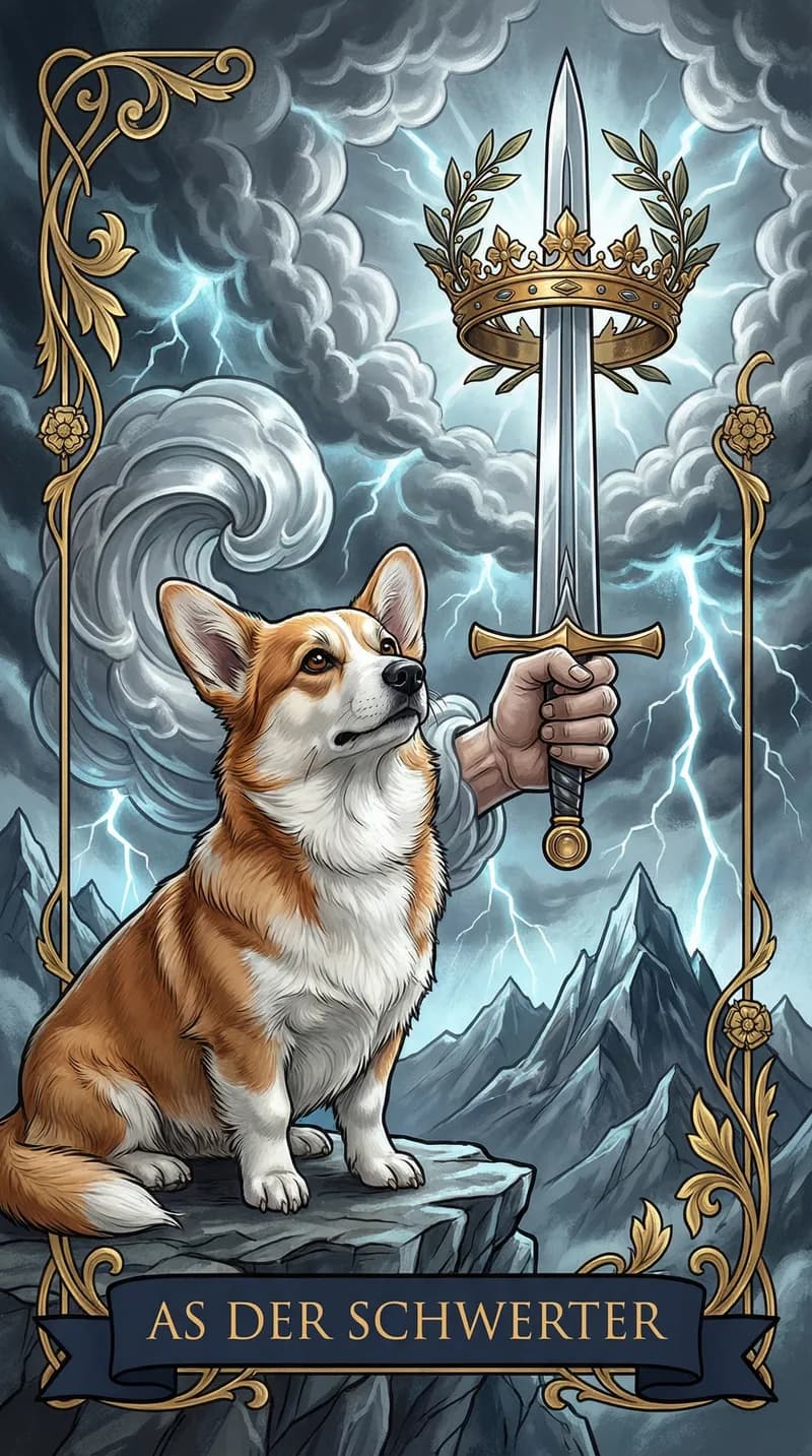 Tarotkarte As der Schwerter aus einem personalisierten Beispieldeck