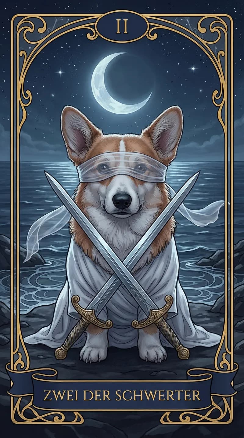 Tarotkarte Zwei der Schwerter aus einem personalisierten Beispieldeck