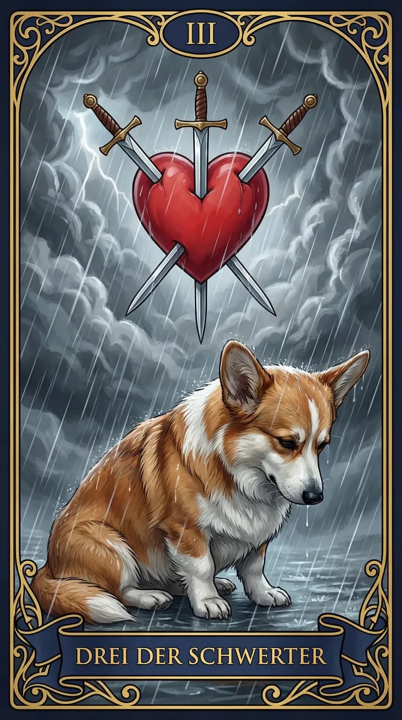 Tarotkarte Drei der Schwerter aus einem personalisierten Beispieldeck