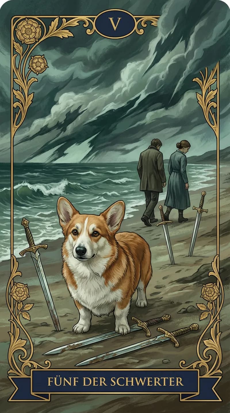 Tarotkarte Fünf der Schwerter aus einem personalisierten Beispieldeck