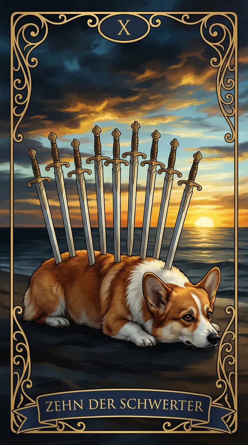 Tarotkarte Zehn der Schwerter aus einem personalisierten Beispieldeck