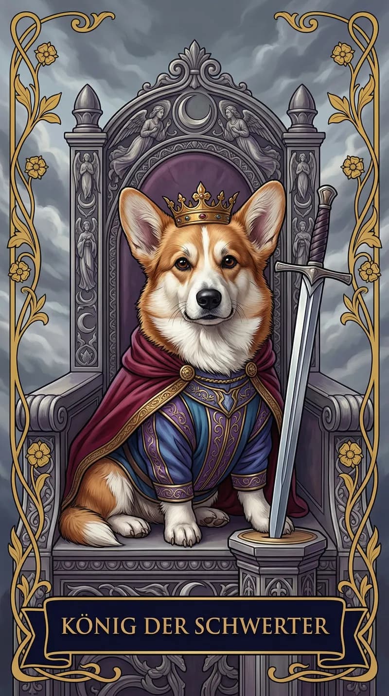 Tarotkarte König der Schwerter aus einem personalisierten Beispieldeck