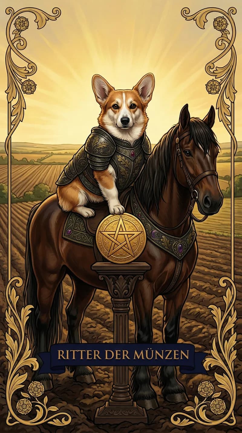 Tarotkarte Ritter der Münzen aus einem personalisierten Beispieldeck