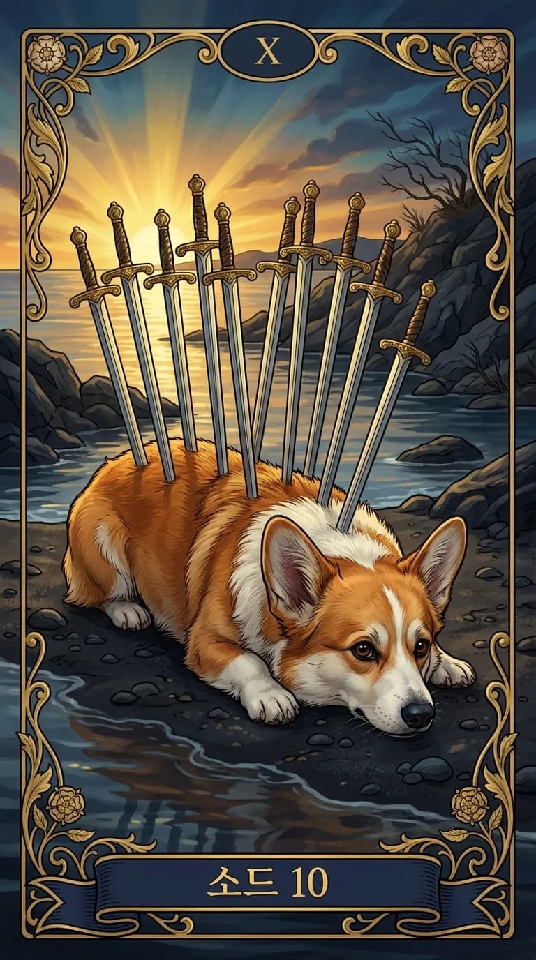 맞춤 제작된 샘플 덱의 소드 10 타로 카드