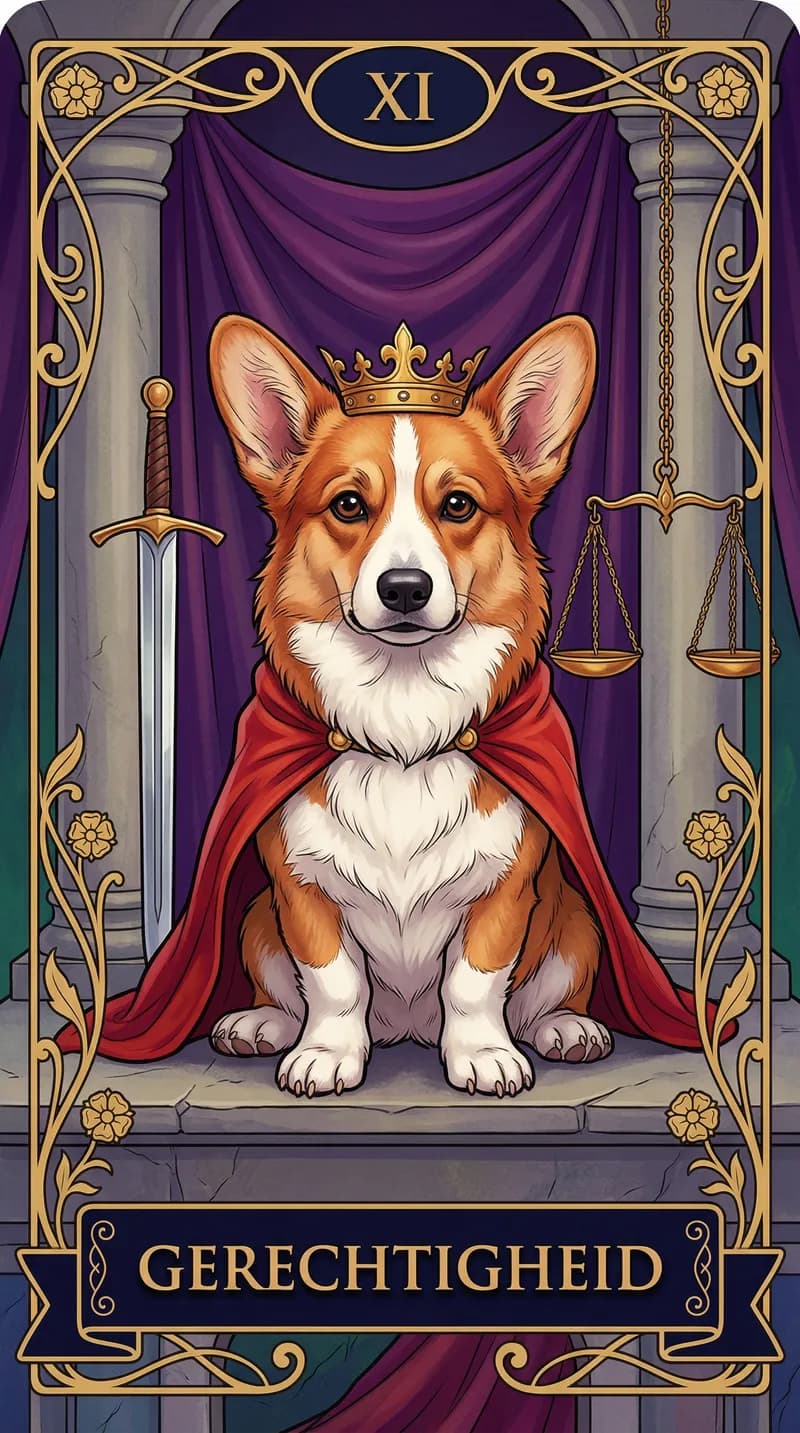 Tarotkaart Gerechtigheid uit een gepersonaliseerd voorbeelddeck
