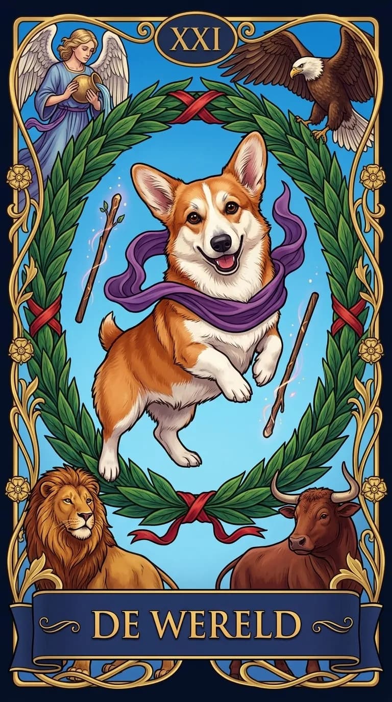Tarotkaart De Wereld uit een gepersonaliseerd voorbeelddeck