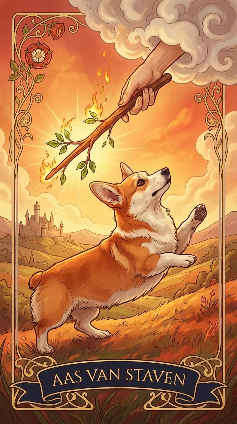 Tarotkaart Aas van Staven uit een gepersonaliseerd voorbeelddeck