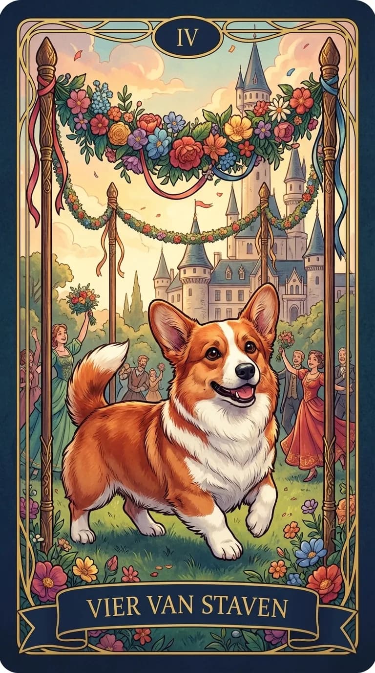 Tarotkaart Vier van Staven uit een gepersonaliseerd voorbeelddeck
