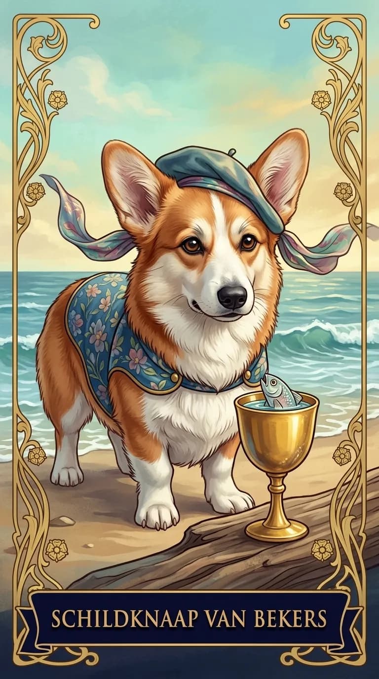 Tarotkaart Schildknaap van Bekers uit een gepersonaliseerd voorbeelddeck