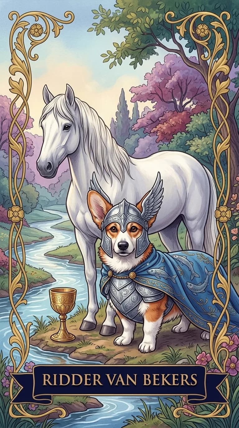 Tarotkaart Ridder van Bekers uit een gepersonaliseerd voorbeelddeck