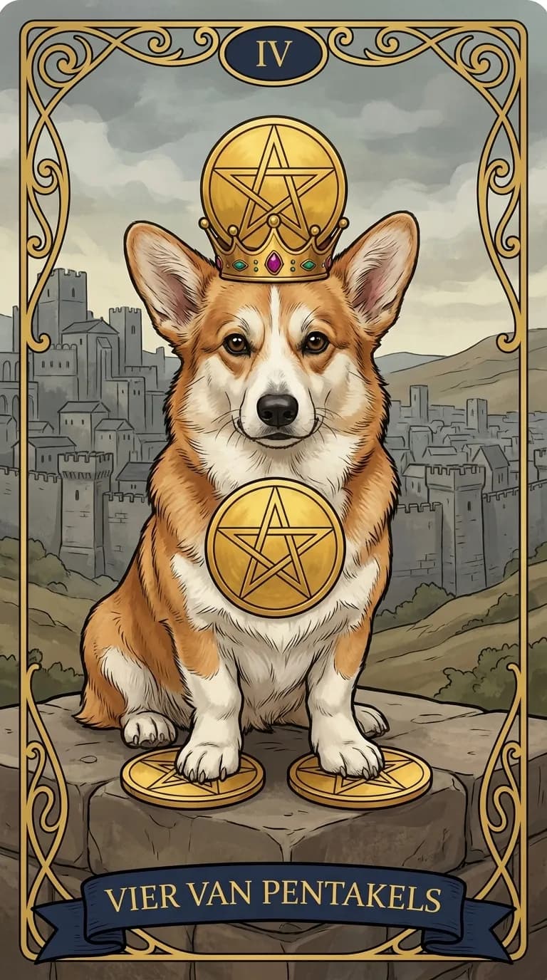 Tarotkaart Vier van Pentakels uit een gepersonaliseerd voorbeelddeck