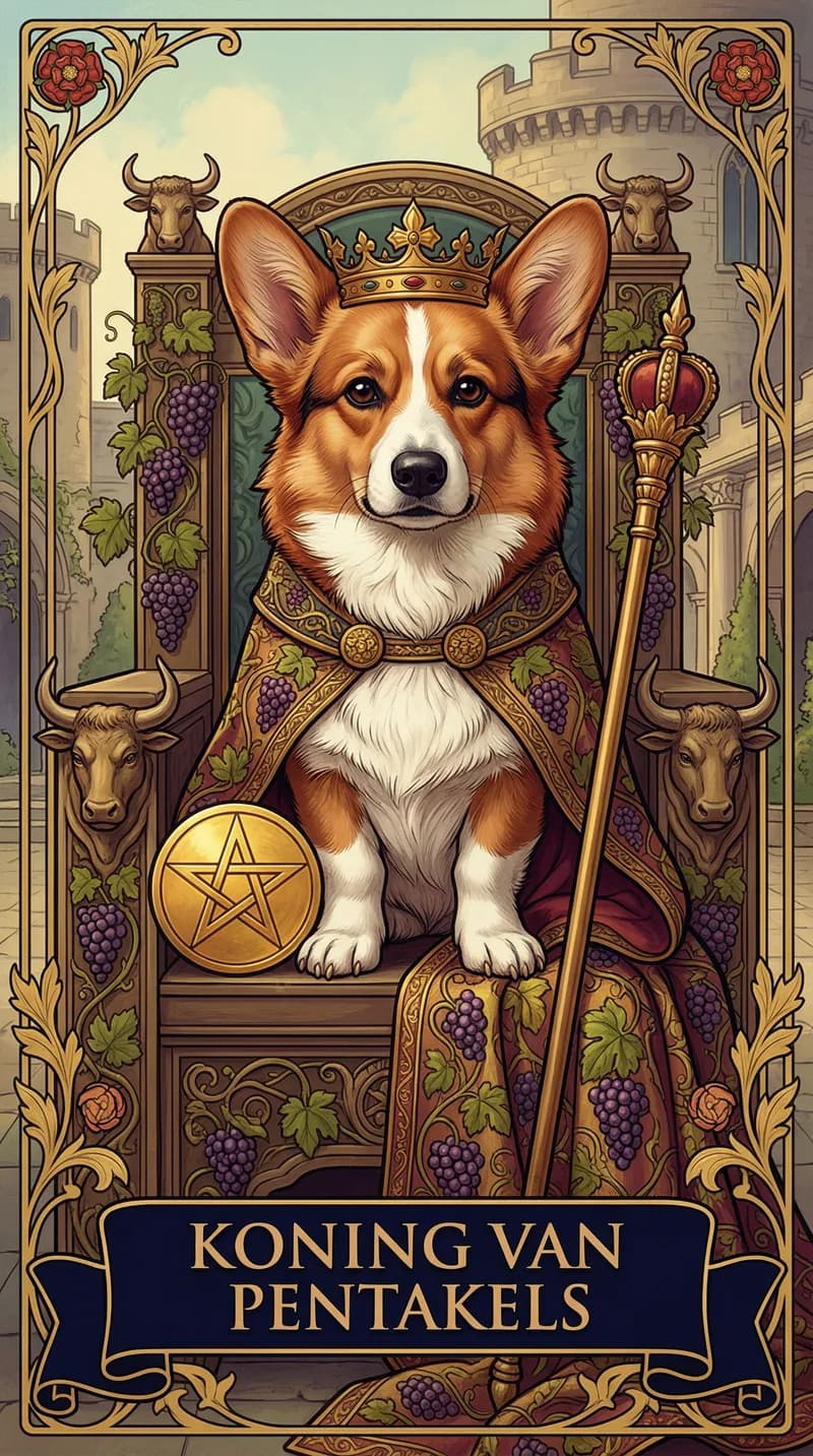 Tarotkaart Koning van Pentakels uit een gepersonaliseerd voorbeelddeck