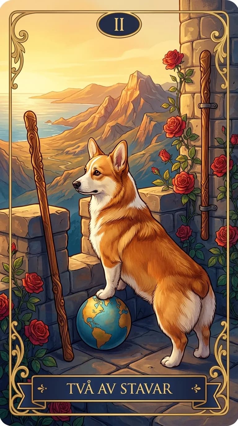 Tarotkortet Två av Stavar från en personlig exempelkortlek