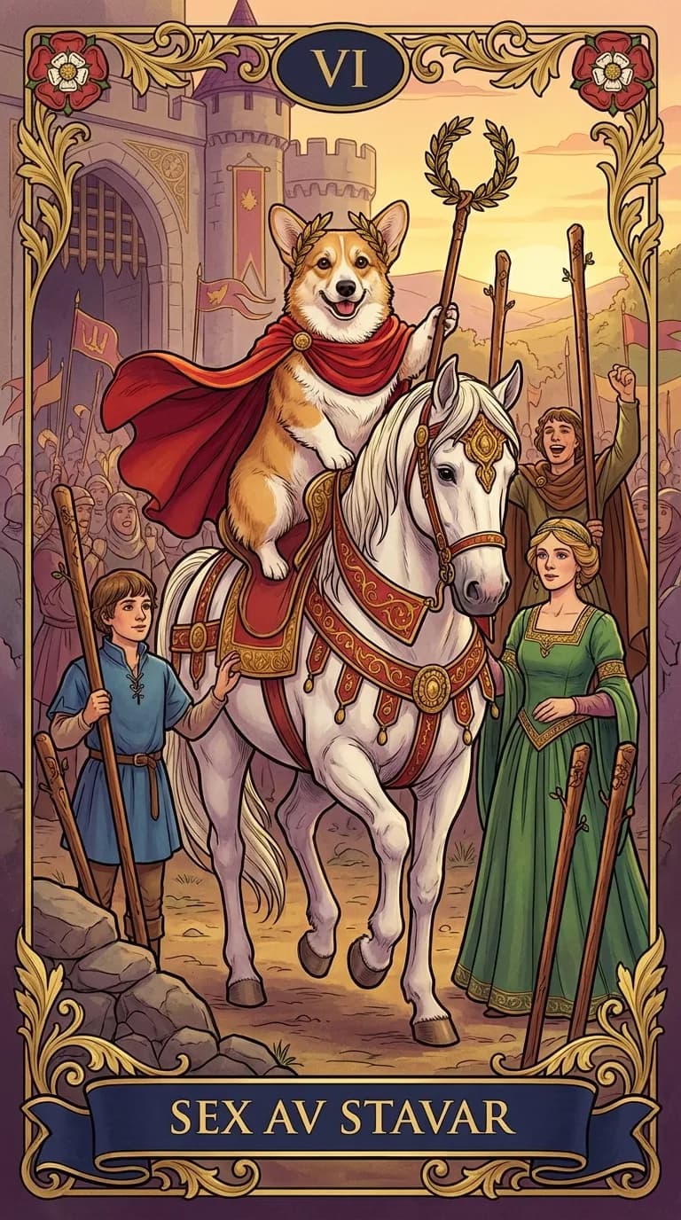Tarotkortet Sex av Stavar från en personlig exempelkortlek