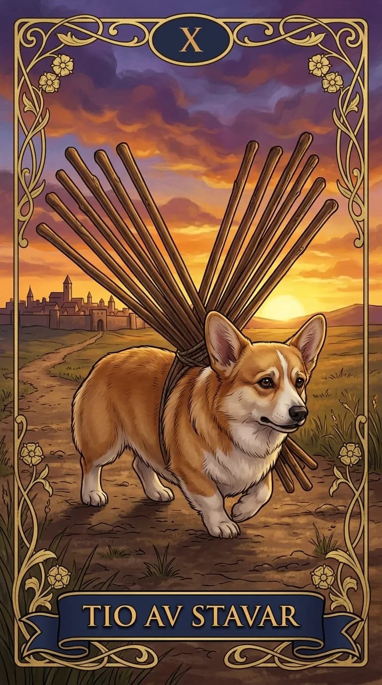 Tarotkortet Tio av Stavar från en personlig exempelkortlek