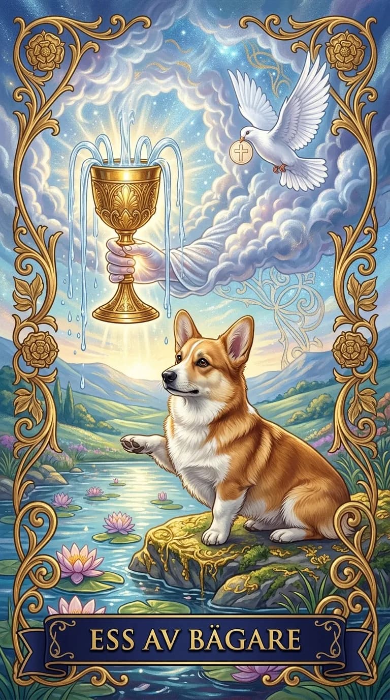 Tarotkortet Ess av Bägare från en personlig exempelkortlek