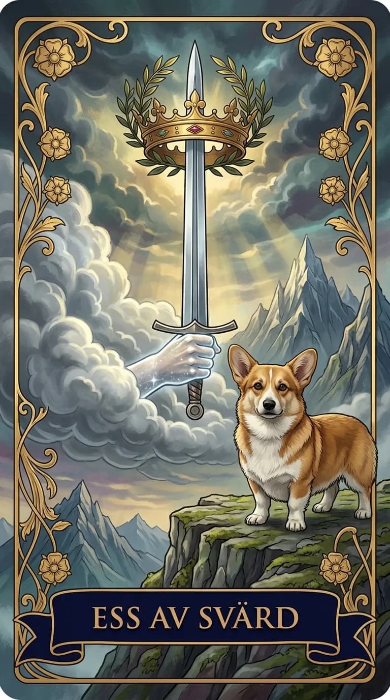 Tarotkortet Ess av Svärd från en personlig exempelkortlek