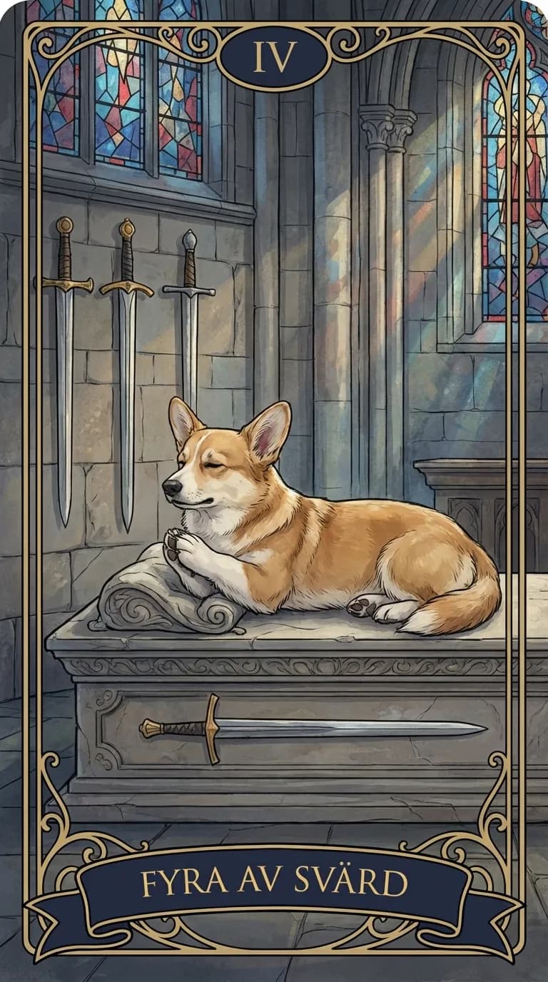 Tarotkortet Fyra av Svärd från en personlig exempelkortlek