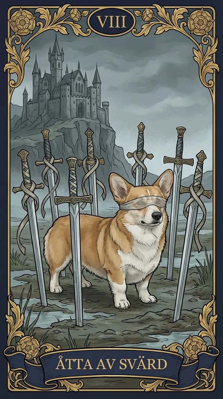 Tarotkortet Åtta av Svärd från en personlig exempelkortlek