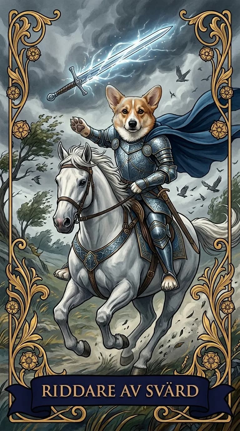 Tarotkortet Riddare av Svärd från en personlig exempelkortlek