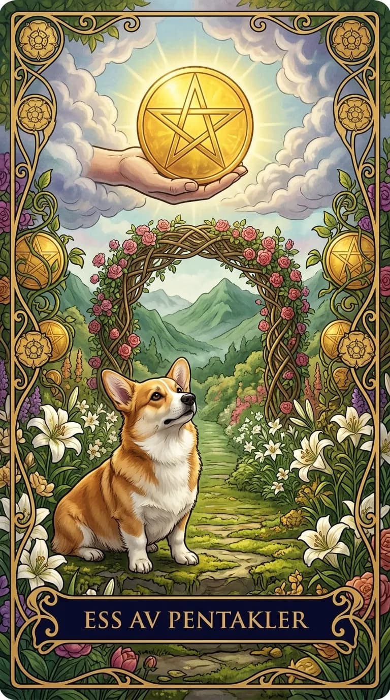 Tarotkortet Ess av Pentakler från en personlig exempelkortlek