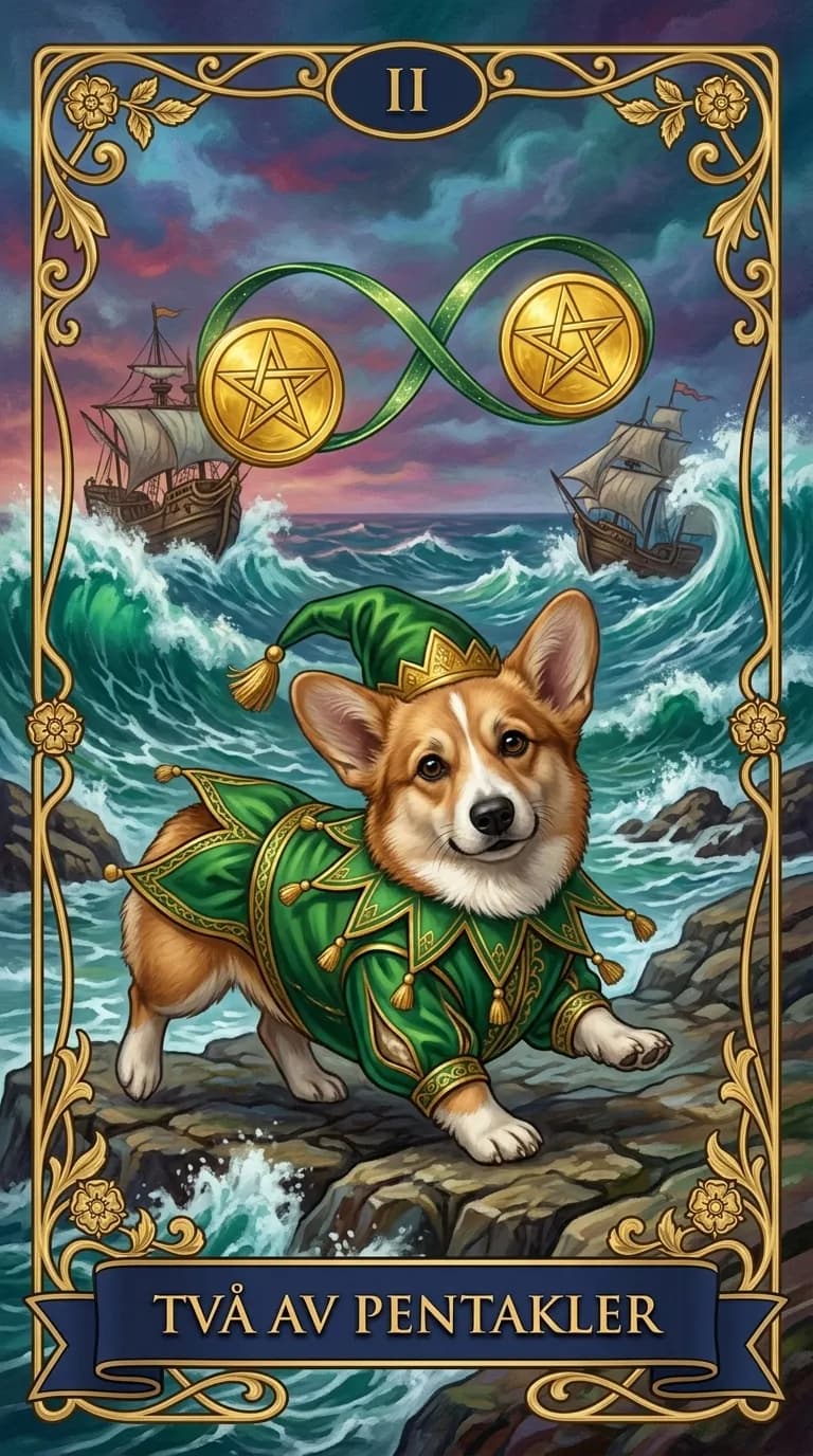 Tarotkortet Två av Pentakler från en personlig exempelkortlek