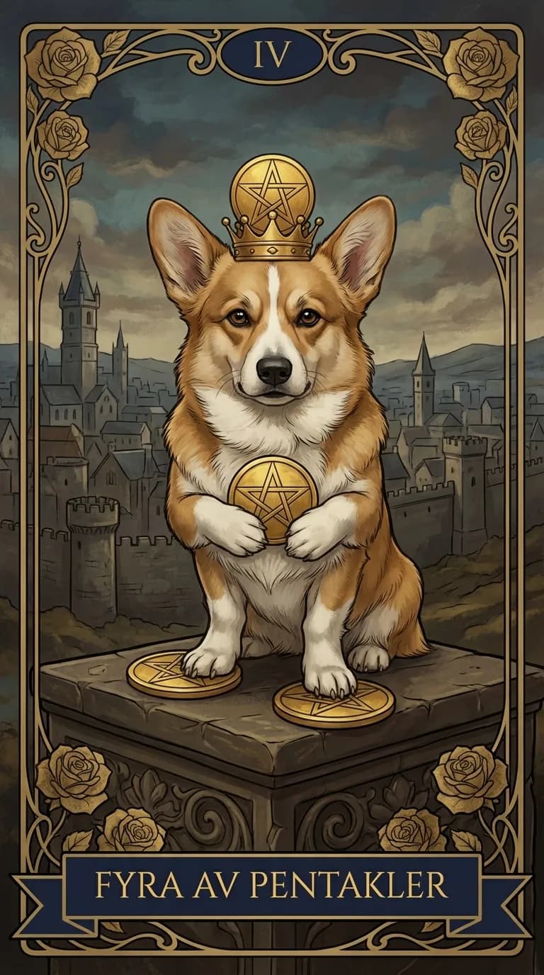 Tarotkortet Fyra av Pentakler från en personlig exempelkortlek