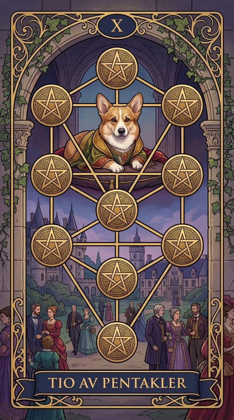 Tarotkortet Tio av Pentakler från en personlig exempelkortlek