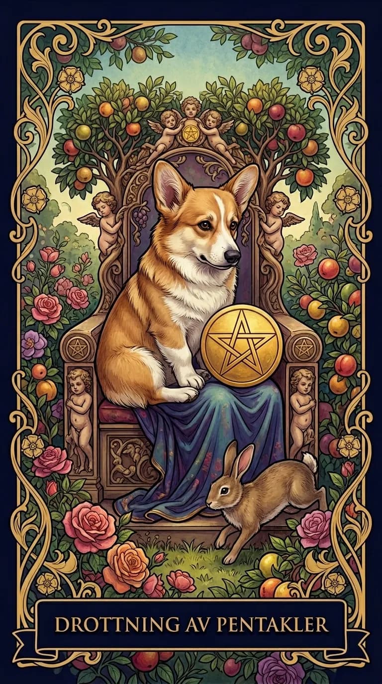 Tarotkortet Drottning av Pentakler från en personlig exempelkortlek